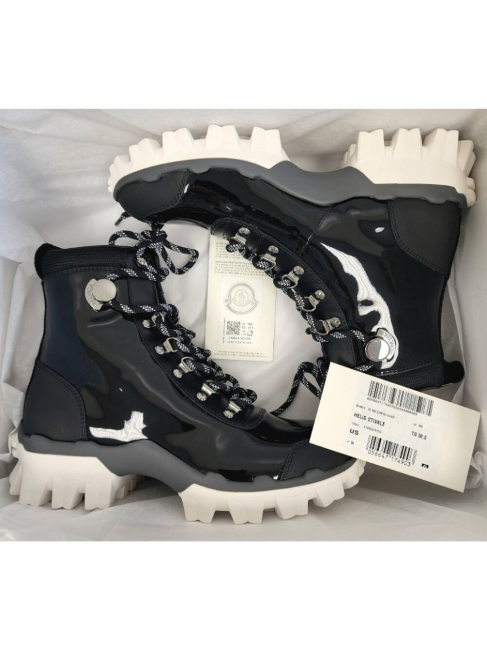 Moncler Helis Women's Leather Hiking Combat Ankle Boots Black Size 36.5 / US 6.5 - Picture 2 of 4